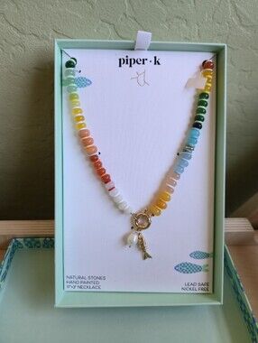Piper•K Rainbow Beaded Necklace with Gold Fish Charm NWT
